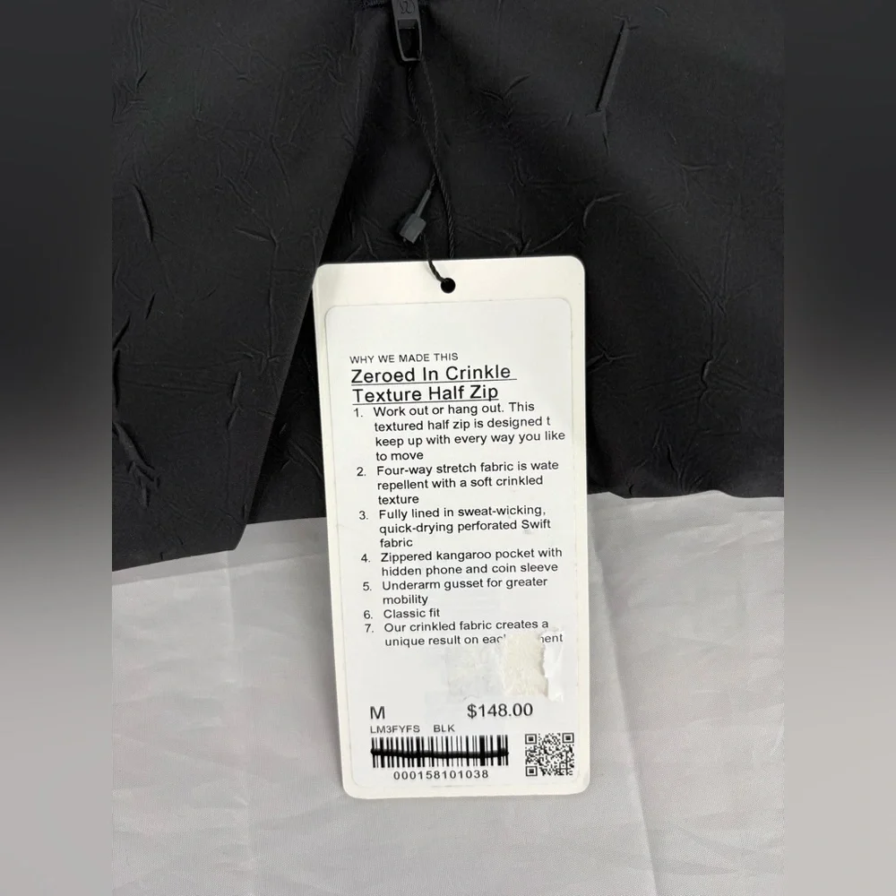 lululemon athletica Men’s Black Zeroed In Crinkle Texture Half Zip Jacket